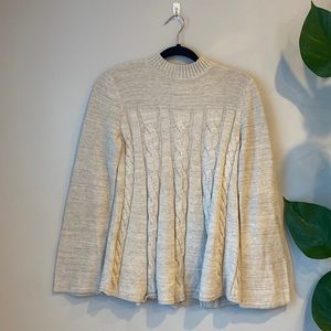 Women’s Knit Flare Sweater Cream Size Petite Small Mock Turleneck